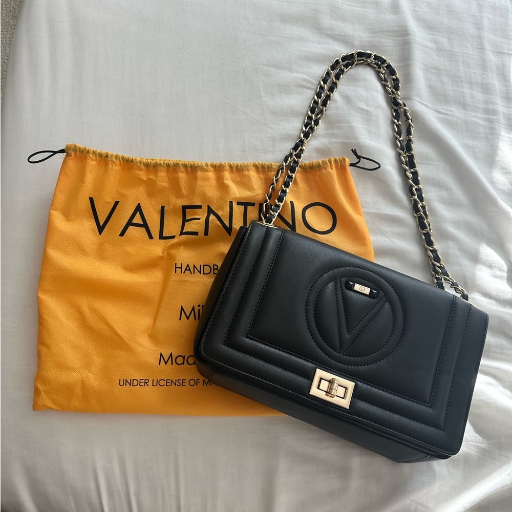 ALICE Valentino Black Authentic Leather Handbag with Gold Hardware RARE